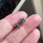 Emerald Flower Stud Earrings - Sterling Silver - Vintage