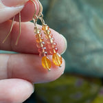 Padparadscha Sapphire Earrings - Mandarin Garnet - 14k Gold - Handmade