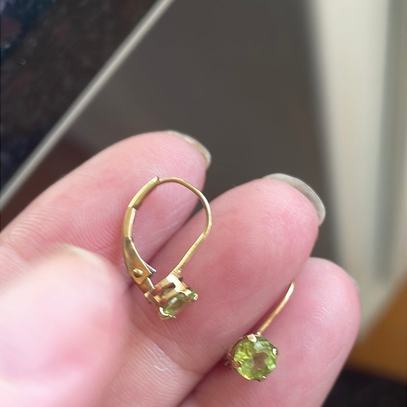 Peridot Leverback Earrings - 10k Gold - Vintage