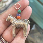 Horse Pendant - Coral, Tanzanite and Turquoise - Sterling Silver - Vintage