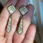 Opal Inlay Earrings - Sterling Silver - Vintage