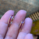 Ruby Huggie Hoop Earrings - 10k Gold - Vintage