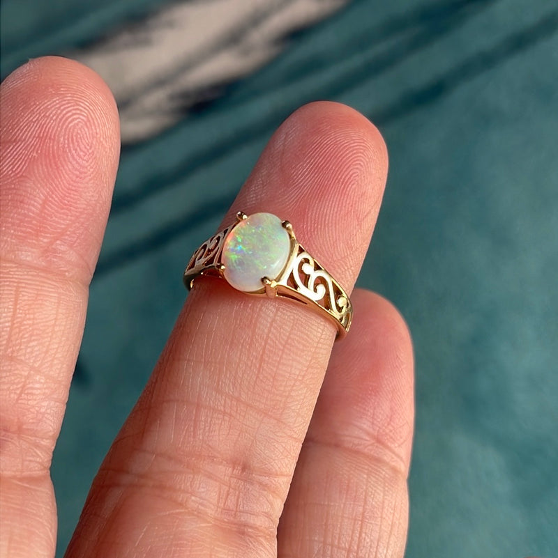 Opal Filigree Ring - 10k Gold - Vintage