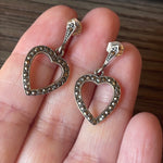 Marcasite Heart Earrings - Sterling Silver - Vintage