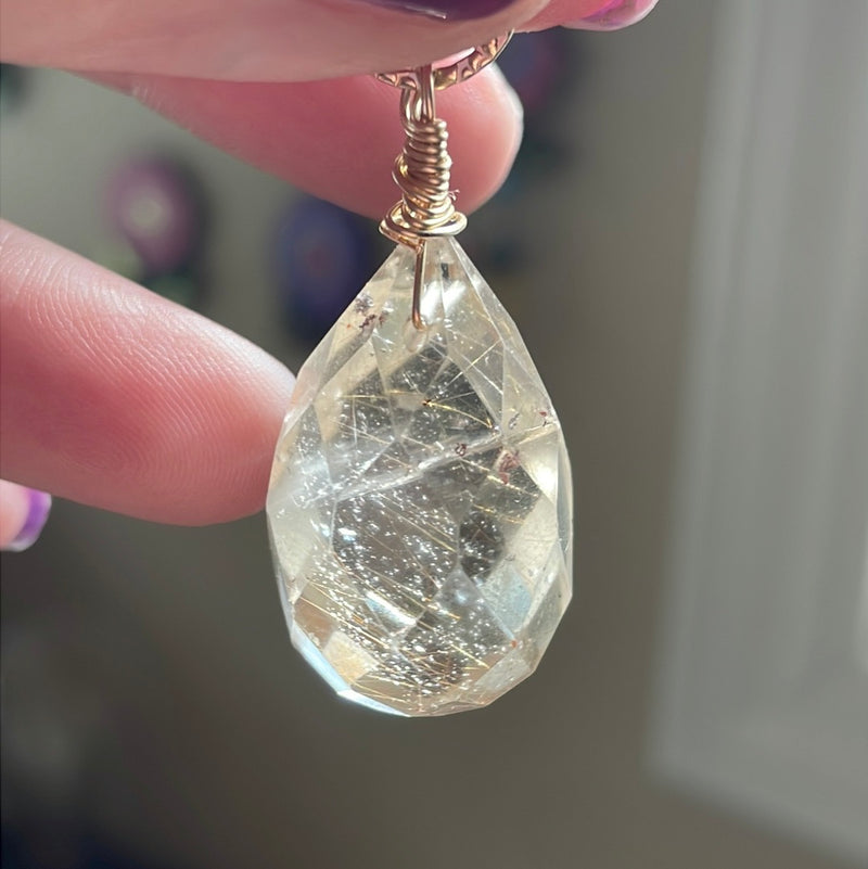 Faceted Quartz Large Pendant - Gold Filled - Handmade