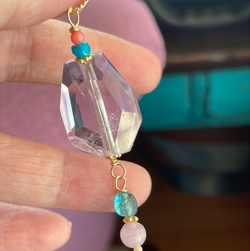 Ametrine Pendant - Kunzite, Apatite, Turquoise and Coral - Gold Filled - Handmade