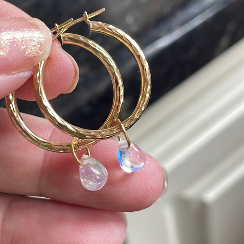 Moonstone Hoop Earrings - 14k gold hoops - 14k drops