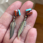 Inlay Feather Earrings - Sterling Silver - Vintage