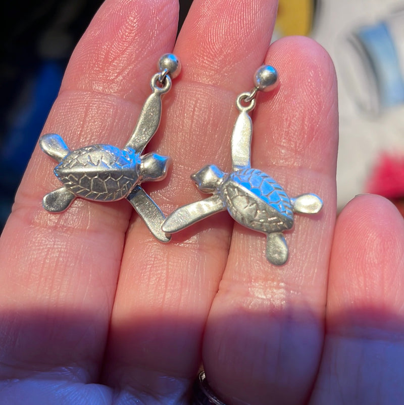Sea Turtle Earrings - Sterling Silver - Vintage