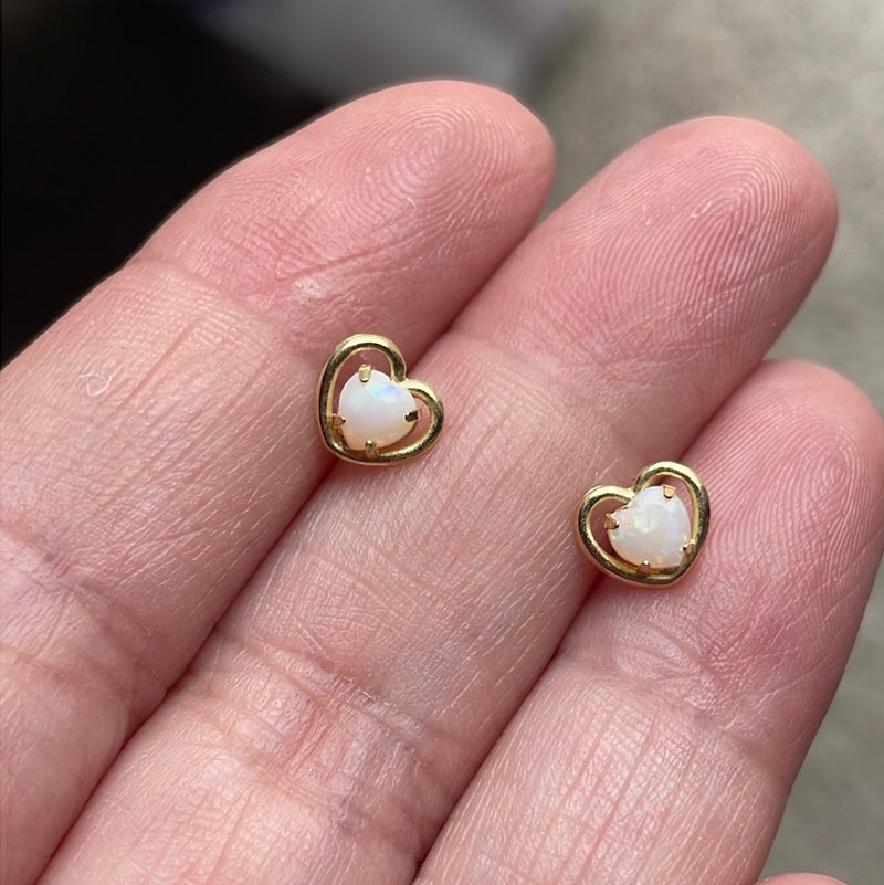 Opal Heart Earrings - 14k Gold - Vintage