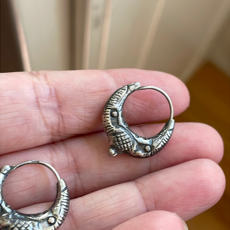 Engraved Hoop Earrings - Sterling Silver - Vintage