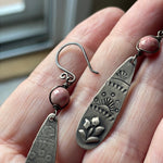 Hand Stamped Silver Earrings - Glass and Sterling Silver - Vintage