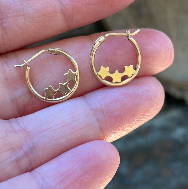 Starry Gold Hoop Earrings - 10k Gold - Vintage