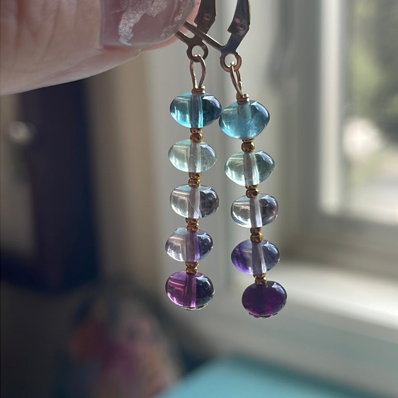 Ocean Rainbow Earrings - Fluorite - Gold Filled - Handmade