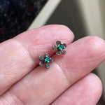 Emerald Flower Stud Earrings - Sterling Silver - Vintage