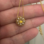 Citrine Pearl Filigree Necklace - Gold over Sterling Silver - Modern