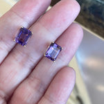 Amethyst Earrings - Emerald Cut - 14k Gold - Vintage