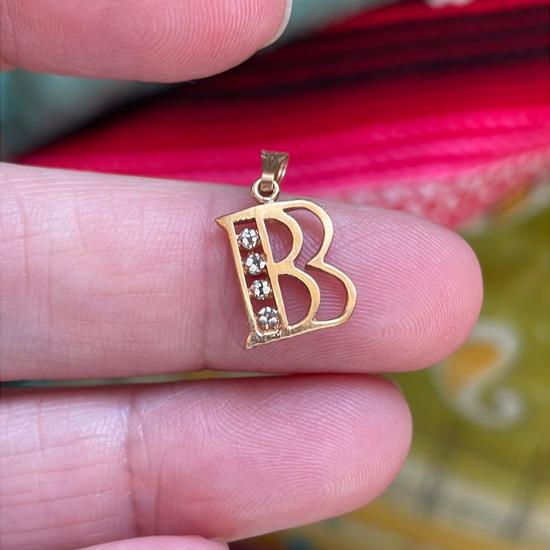 B Initial Pendant - 14k Gold - Vintage