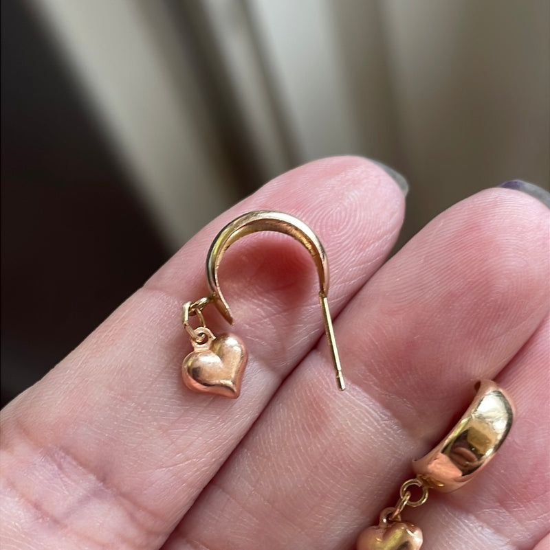 Heart Hoop Earrings - Rose Gold Hearts - 14k Gold - Vintage