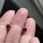 Garnet Leverback Hoop Earrings - 10k Gold - Vintage