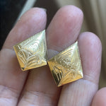 Engraved Kite Shaped Earrings - 14k Gold - Vintage