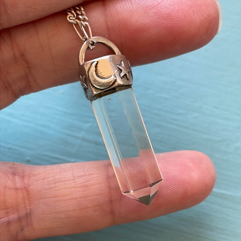 Celestial Point Crystal Pendant - Sterling Silver - Vintage