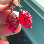 Red Glass Drop Earrings - Sterling Silver - Handmade - Vintage