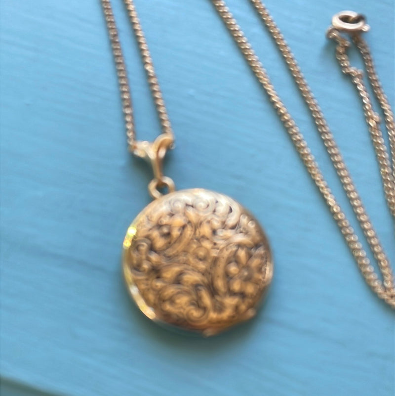 Engraved Flower Locket - Gold Filled - Vintage