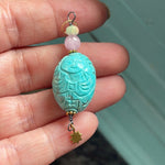 Carved Turquoise Buddha Pendant - Lavender Jade and Opal - Star Drop - Gold Filled - Handmade