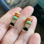 Carved Jade Hoop Earrings - 14k Gold - Vintage