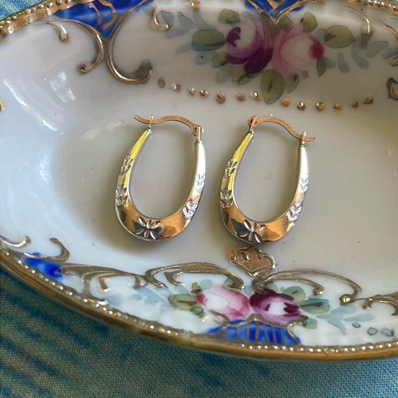 Starry Hoop Earrings - 10k Yellow and White Gold - Vintage