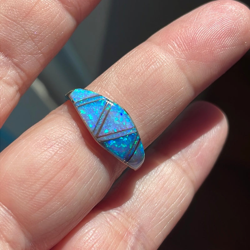 Opal Inlay Ring - Sterling Silver - Vintage