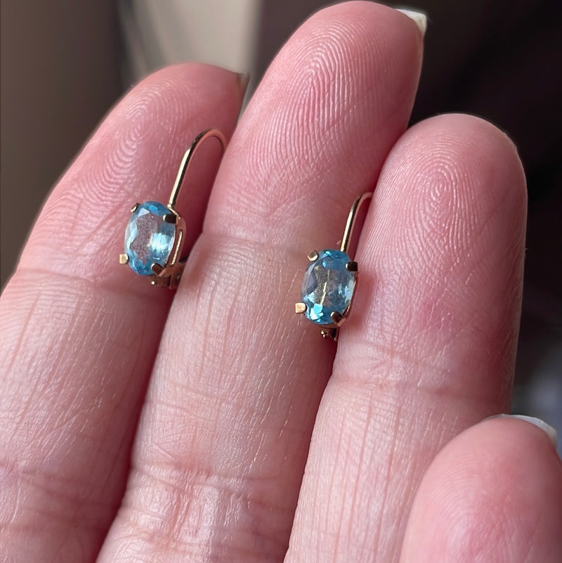Blue Topaz Leverback Earrings 10k Gold Vintage – Vintage Paris