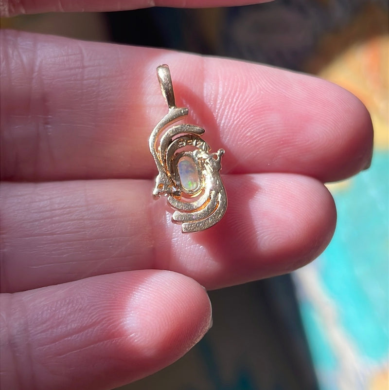 Opal Diamond Pendant - 14k Gold - Vintage