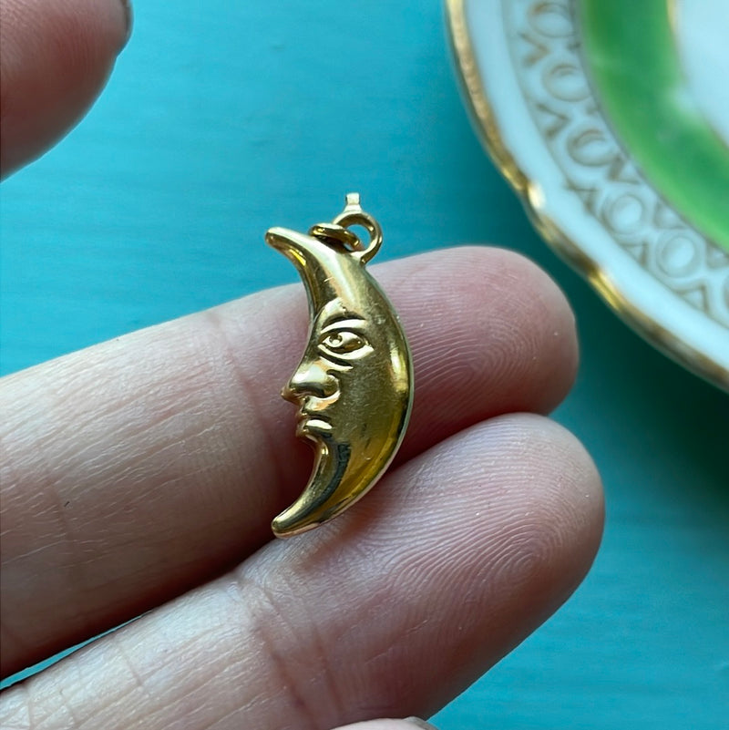 Puffy Moon Pendant - 14k Gold - Vintage