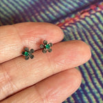 Emerald Flower Stud Earrings - Sterling Silver - Vintage