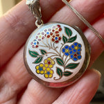 Enamel Sterling Flower Locket - Vintage