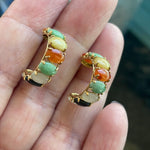 Carved Jade Hoop Earrings - 14k Gold - Vintage