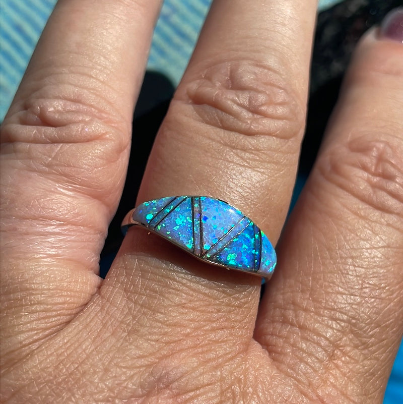 Opal Inlay Ring - Sterling Silver - Vintage