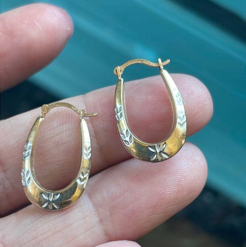 Starry Hoop Earrings - 10k Yellow and White Gold - Vintage