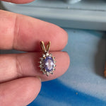 Tanzanite Diamond Halo Pendant - 14k Gold - Vintage