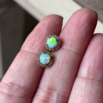 Opal Earrings - White Sapphire - 10k Gold - Vintage