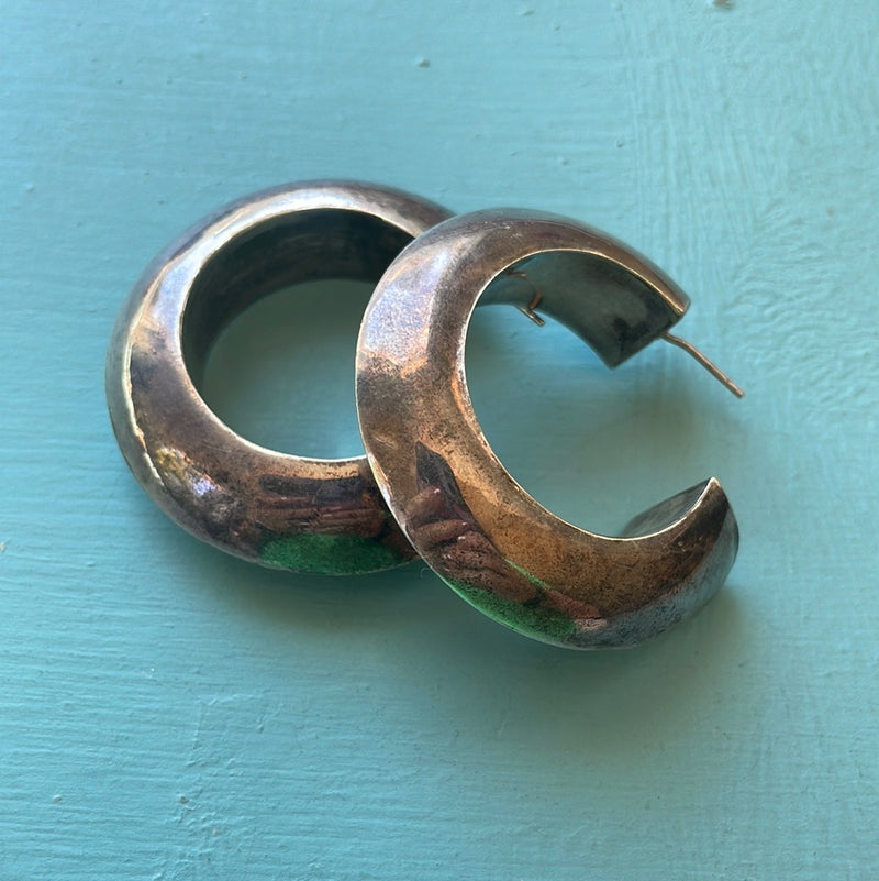 Huge Chunky Hoop Earrings - Sterling Silver - Vintage