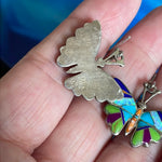 Inlay Butterfly Earrings - Lapis, Opal, Spiny Oyster, Turquoise, and Charoite - Sterling Silver - Vintage