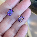 Amethyst Earrings - Emerald Cut - 14k Gold - Vintage