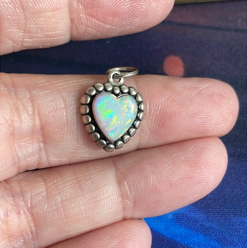 Opal Heart Pendant - Sterling Silver - Vintage