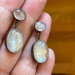 Moonstone Drop Earrings - Sterling Silver - Vintage