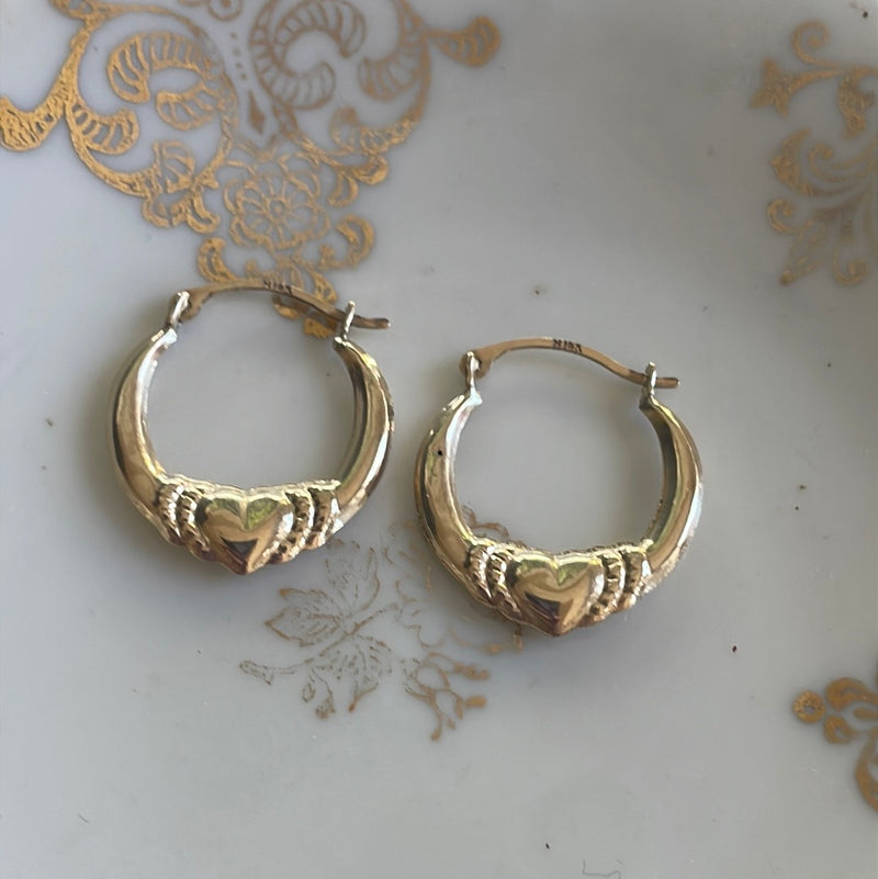 Heart Hoop Earrings - 14k Gold - Vintage