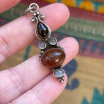 Onyx, Amber, Moonstone Pendant - Sterling Silver - Vintage