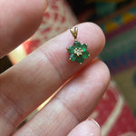 Emerald Diamond Flower Pendant - 14k Gold - Vintage